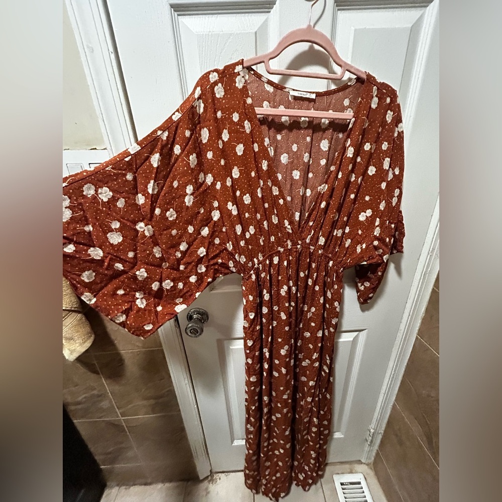 Timing Floral Maxi Dress - Rust/Brown and White Size Medium - Picture 4 of 4